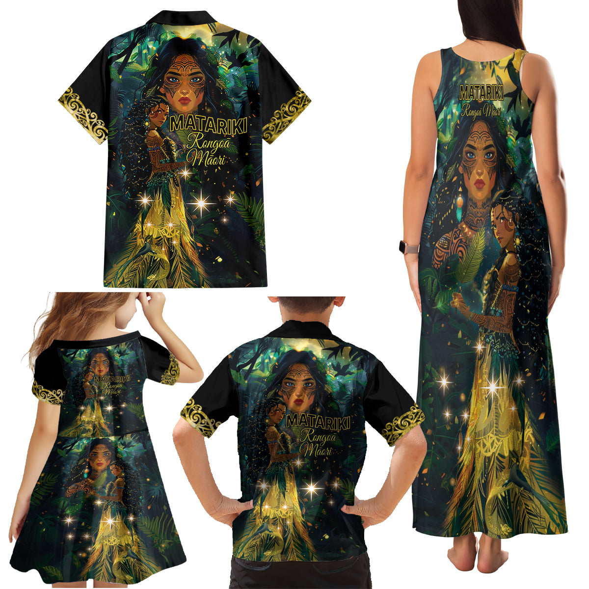 New Zealand Matariki Family Matching Tank Maxi Dress and Hawaiian Shirt Rongo Mori Wellbeing and Good Luck LT9 - Polynesian Pride