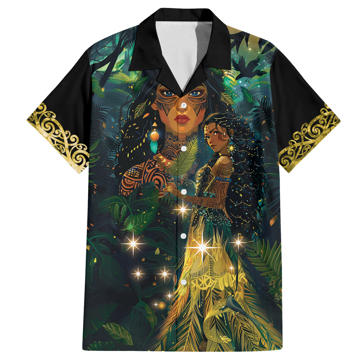 New Zealand Matariki Family Matching Tank Maxi Dress and Hawaiian Shirt Rongo Mori Wellbeing and Good Luck LT9 Dad's Shirt - Short Sleeve Art - Polynesian Pride