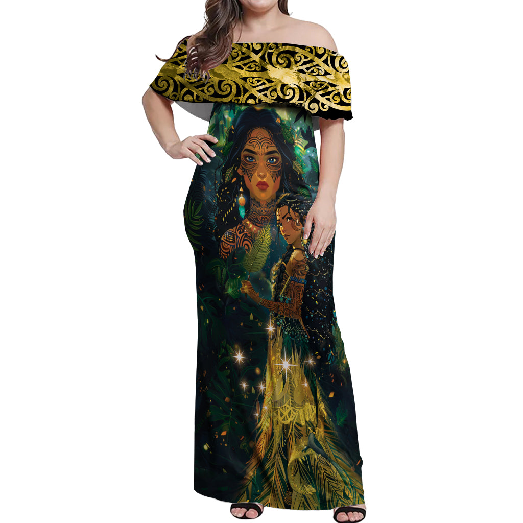 New Zealand Matariki Off Shoulder Maxi Dress Rongo Mori Wellbeing and Good Luck LT9 Women Art - Polynesian Pride