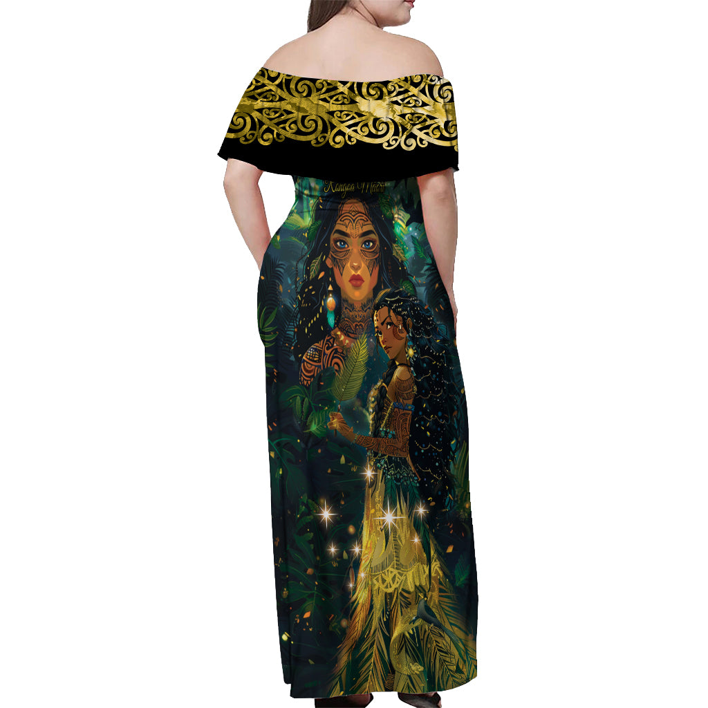 New Zealand Matariki Off Shoulder Maxi Dress Rongo Mori Wellbeing and Good Luck LT9 - Polynesian Pride