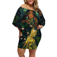 New Zealand Matariki Off Shoulder Short Dress Rongo Mori Wellbeing and Good Luck LT9 Women Art - Polynesian Pride
