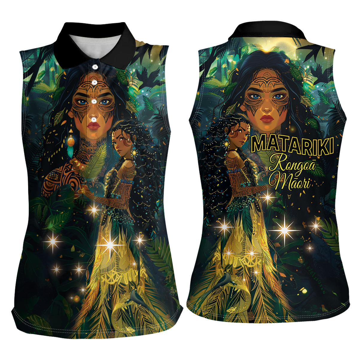 New Zealand Matariki Women Sleeveless Polo Shirt Rongo Mori Wellbeing and Good Luck LT9 - Polynesian Pride