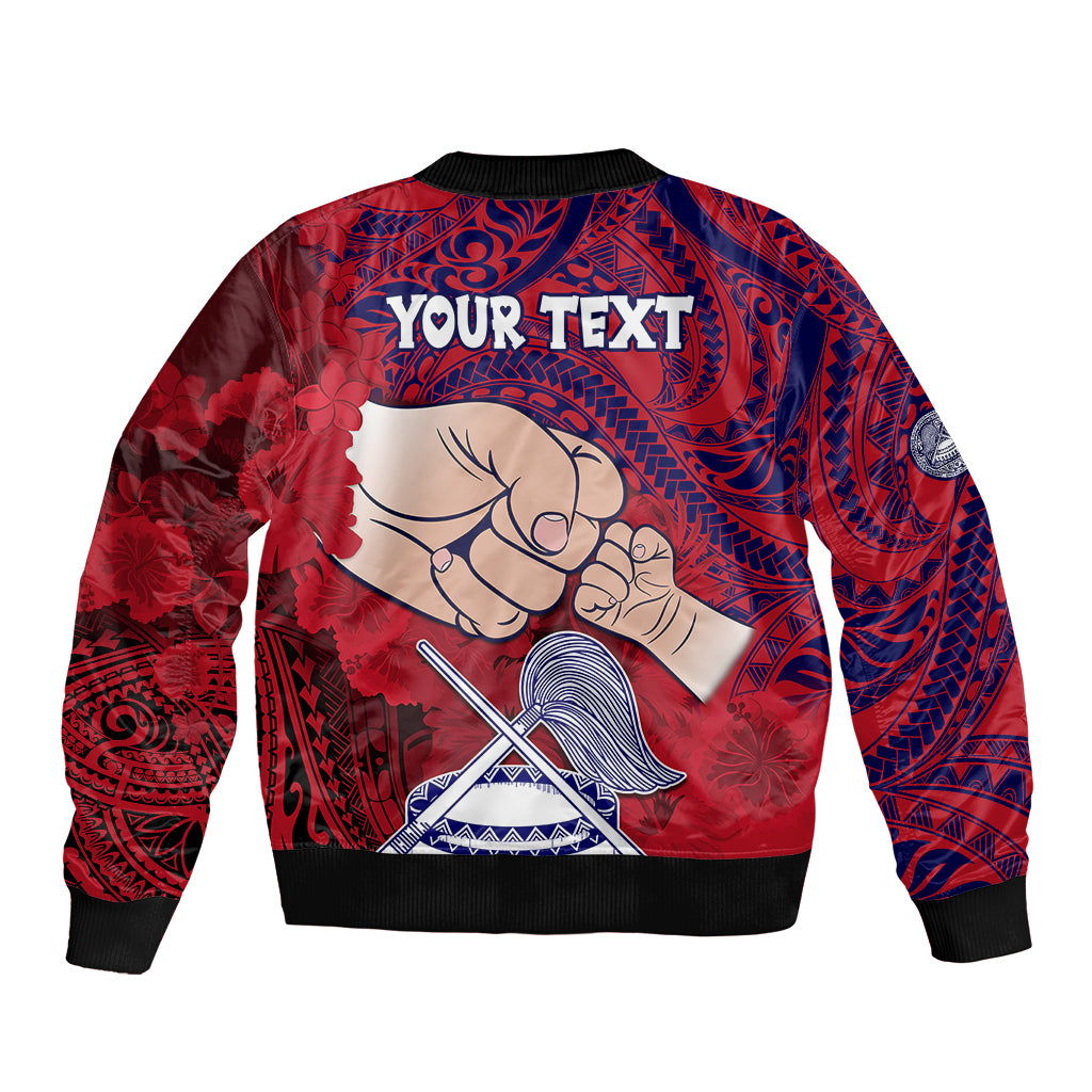 Personalised Dads Day American Samoa Bomber Jacket Dad Ou Te Alofa Ia Te Oe Tama - Polynesian Flowers Tribal LT9 - Polynesian Pride