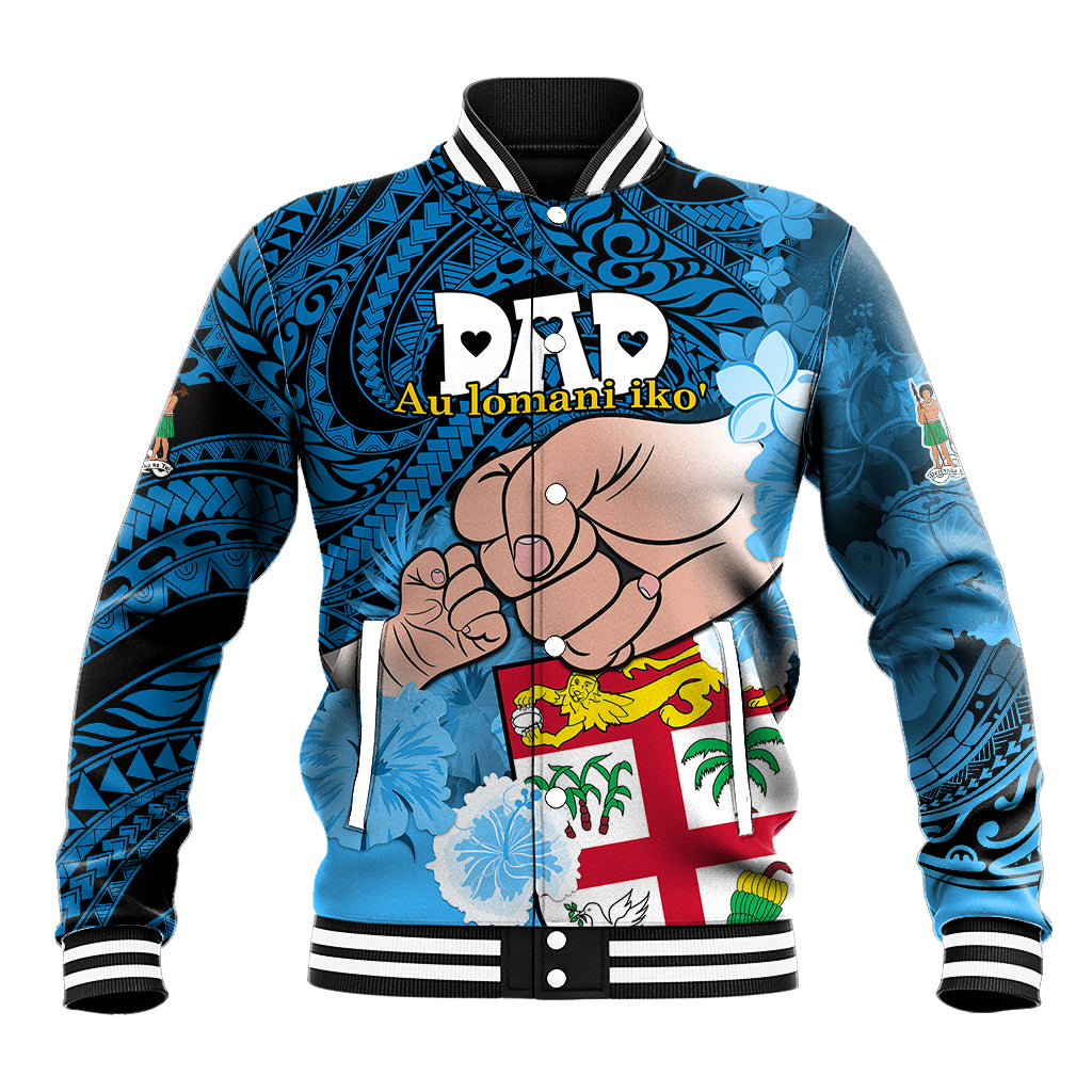 Dads Day Fiji Baseball Jacket Dad Au Lomani Iko - Polynesian Flowers Tribal LT9 Unisex Blue - Polynesian Pride