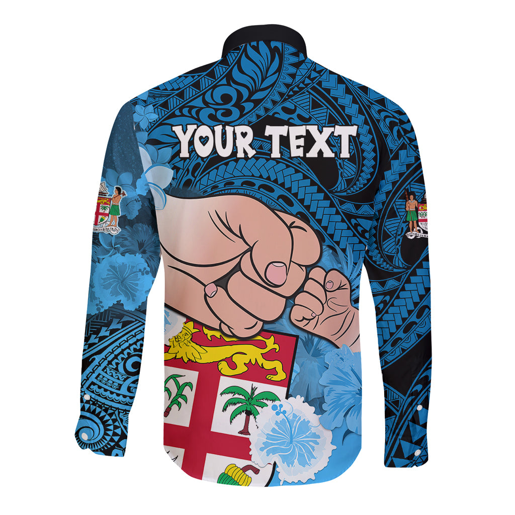 Personalised Dads Day Fiji Long Sleeve Button Shirt Dad Au Lomani Iko - Polynesian Flowers Tribal LT9 - Polynesian Pride