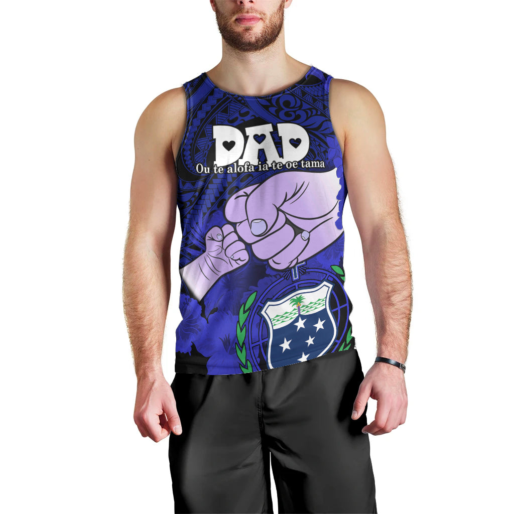 Dads Day Samoa Men Tank Top Dad Ou Te Alofa Ia Te Oe Tama - Blue Polynesian Flowers Tribal LT9 - Polynesian Pride