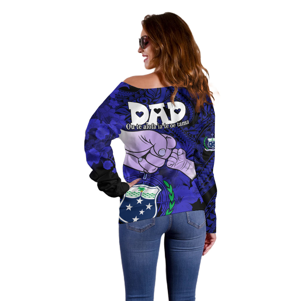 Dads Day Samoa Off Shoulder Sweater Dad Ou Te Alofa Ia Te Oe Tama - Blue Polynesian Flowers Tribal LT9 - Polynesian Pride
