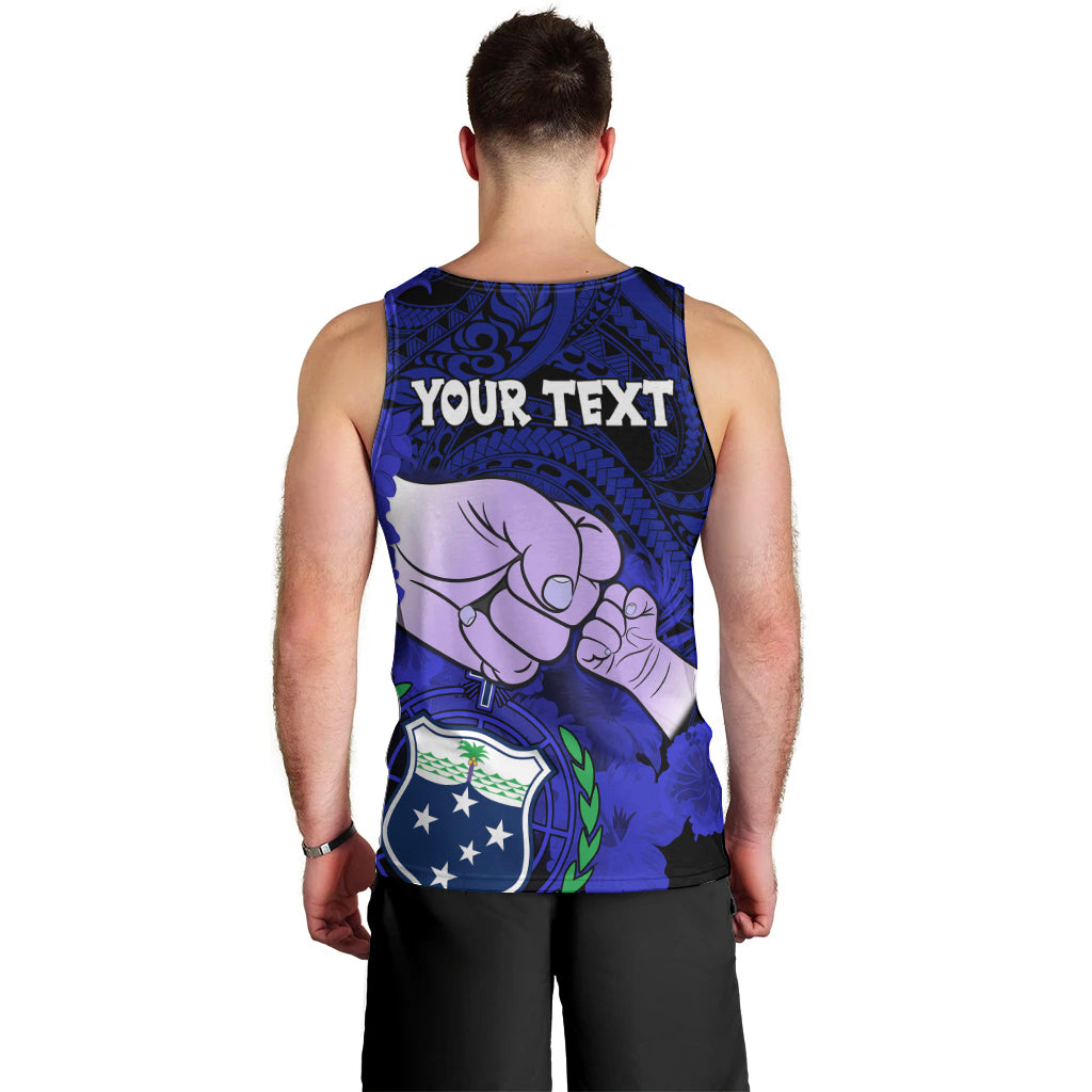 Personalised Fathers Day Polynesian Islands Samoa Men Tank Top Dad Ou Te Alofa Ia Te Oe Tama - Blue Polynesian Flowers Tribal LT9 - Polynesian Pride