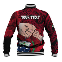 Personalised Dads Day Samoa Baseball Jacket Dad Ou Te Alofa Ia Te Oe Tama - Red Polynesian Flowers Tribal LT9 - Polynesian Pride