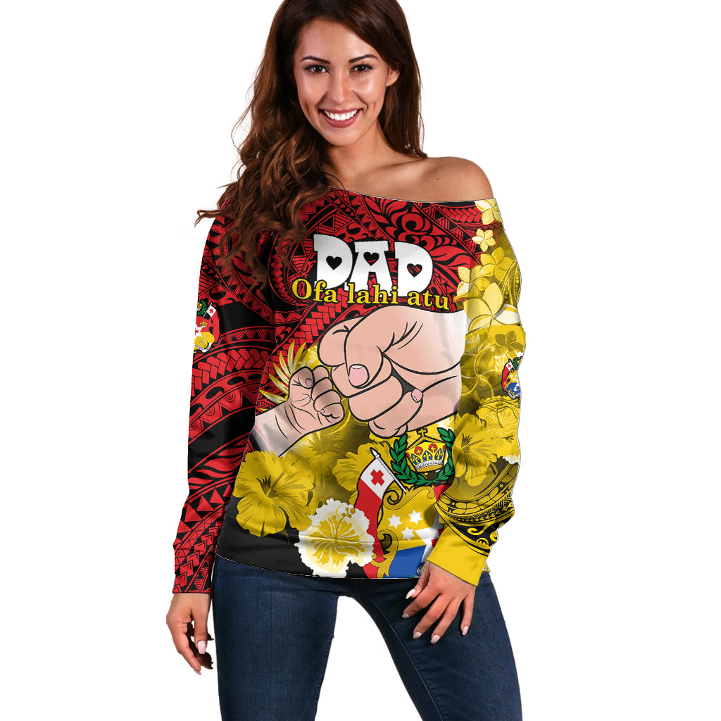 Dads Day Tonga Off Shoulder Sweater Dad Ofa lahi atu - Polynesian Flowers Tribal LT9 Women Red - Polynesian Pride