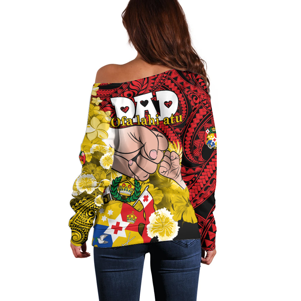 Fathers Day Polynesian Islands Tonga Off Shoulder Sweater Dad Ofa lahi atu - Polynesian Flowers Tribal LT9 - Polynesian Pride