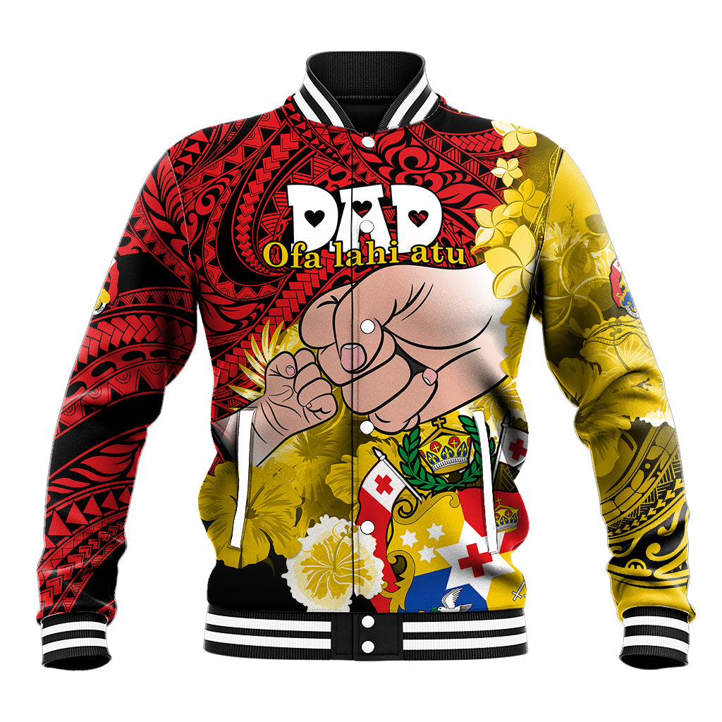 Personalised Dads Day Tonga Baseball Jacket Dad Ofa lahi atu - Polynesian Flowers Tribal LT9 Unisex Red - Polynesian Pride