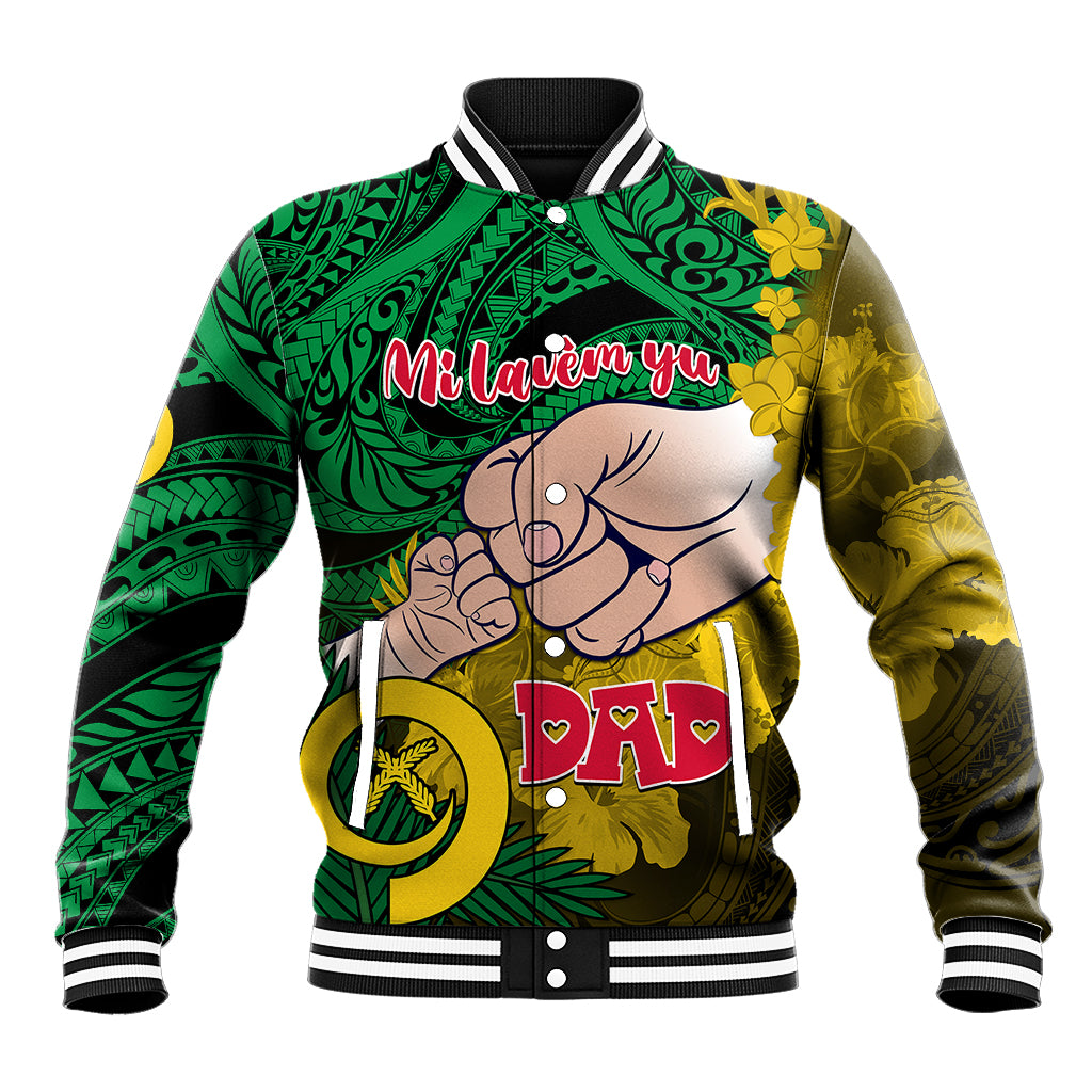 Dads Day Vanuatu Baseball Jacket Dad Mi lavem yu - Polynesian Flowers Tribal LT9 Unisex Green - Polynesian Pride