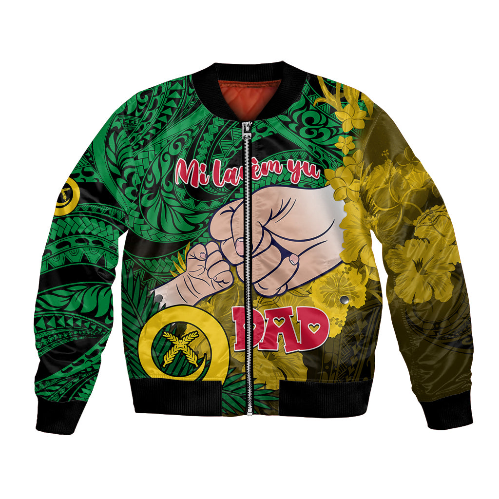 Dads Day Vanuatu Bomber Jacket Dad Mi lavem yu - Polynesian Flowers Tribal LT9 Unisex Green - Polynesian Pride