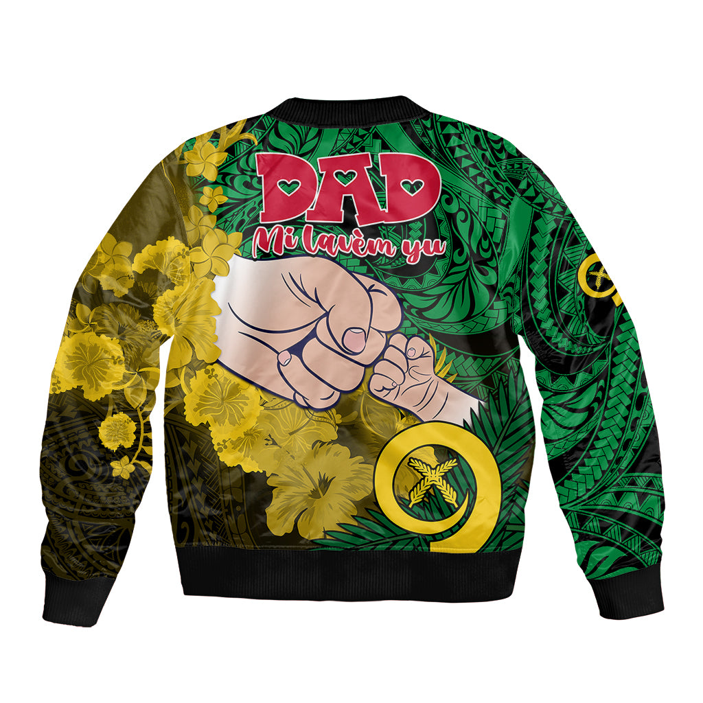 Fathers Day Polynesian Islands Vanuatu Sleeve Zip Bomber Jacket Dad Mi lavem yu - Polynesian Flowers Tribal LT9 - Polynesian Pride