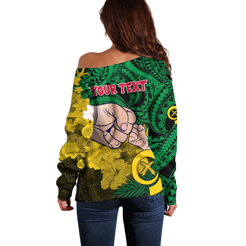 Personalised Dads Day Vanuatu Off Shoulder Sweater Dad Mi lavem yu - Polynesian Flowers Tribal LT9 - Polynesian Pride