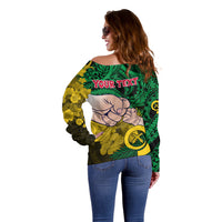 Personalised Fathers Day Polynesian Islands Vanuatu Off Shoulder Sweater Dad Mi lavem yu - Polynesian Flowers Tribal LT9 - Polynesian Pride