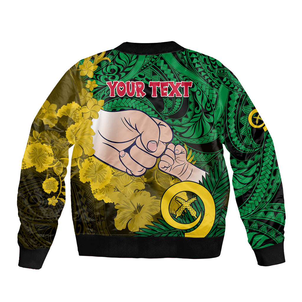 Personalised Dads Day Vanuatu Sleeve Zip Bomber Jacket Dad Mi lavem yu - Polynesian Flowers Tribal LT9 - Polynesian Pride