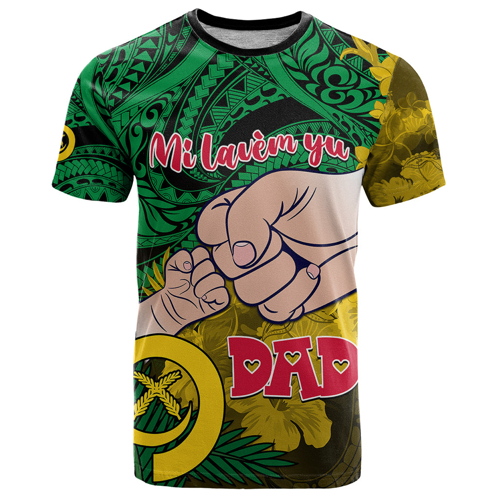 Custom Dads Day Vanuatu T Shirt Dad Mi lavem yu Polynesian Flowers Tribal LT9 Green - Polynesian Pride