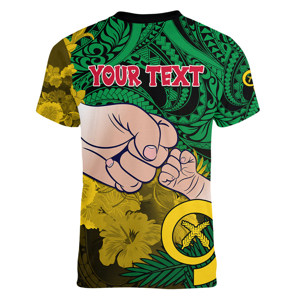 Personalised Dads Day Vanuatu Women V Neck T Shirt Dad Mi lavem yu - Polynesian Flowers Tribal LT9 - Polynesian Pride