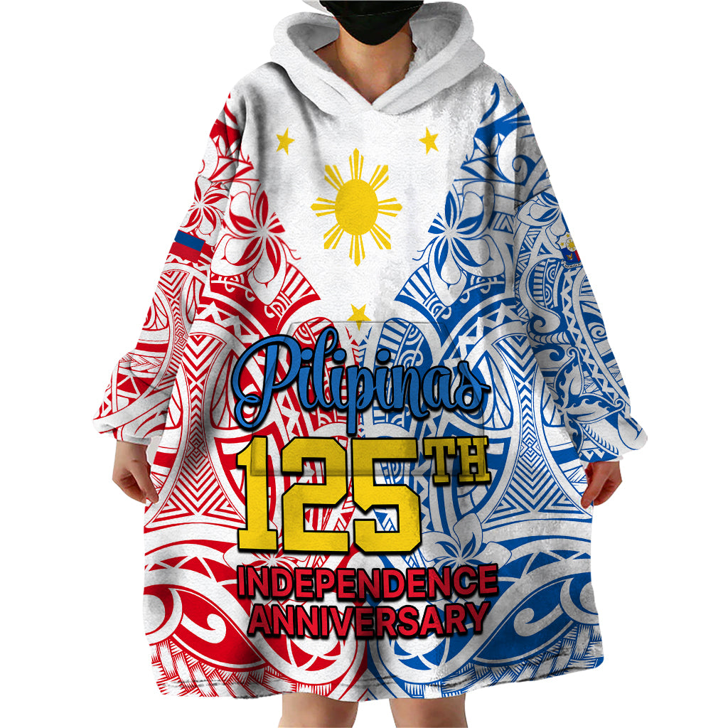 Personalised Polynesian Philippines Wearable Blanket Hoodie Pilipinas Flag Style for 125th Independence Anniversary White LT9 - Polynesian Pride