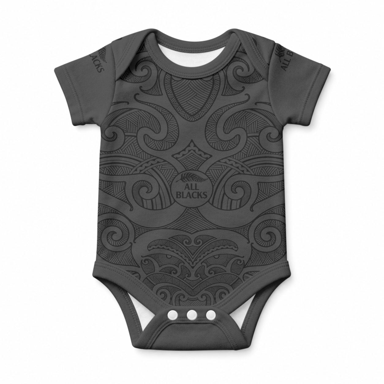 New Zealand Rugby Baby Onesie All Black Fern with Maori Tribal Pattern