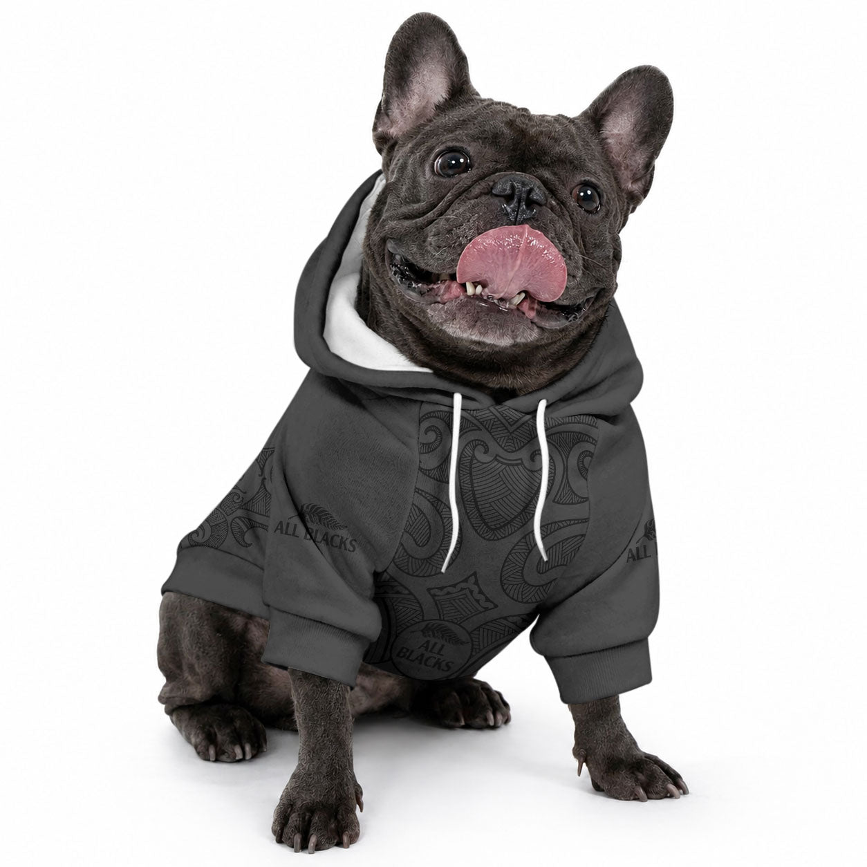 New Zealand Rugby Pet Hoodie All Black Fern with Maori Tribal Pattern
