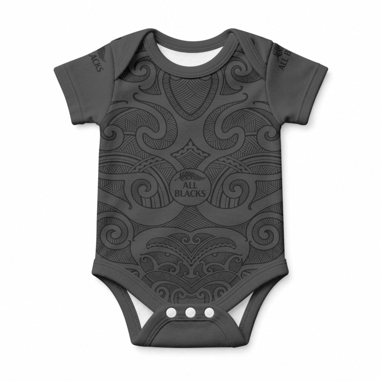 Custom Rugby New Zealand Baby Onesie All Black Fern with Maori Tribal Pattern