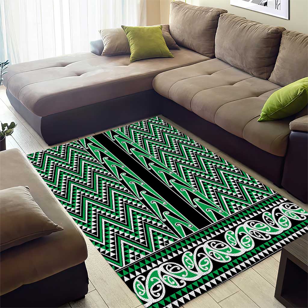 New Zealand Maori Niho Taniwha Area Rug Kakariki Mangopare and Puhoro Pattern