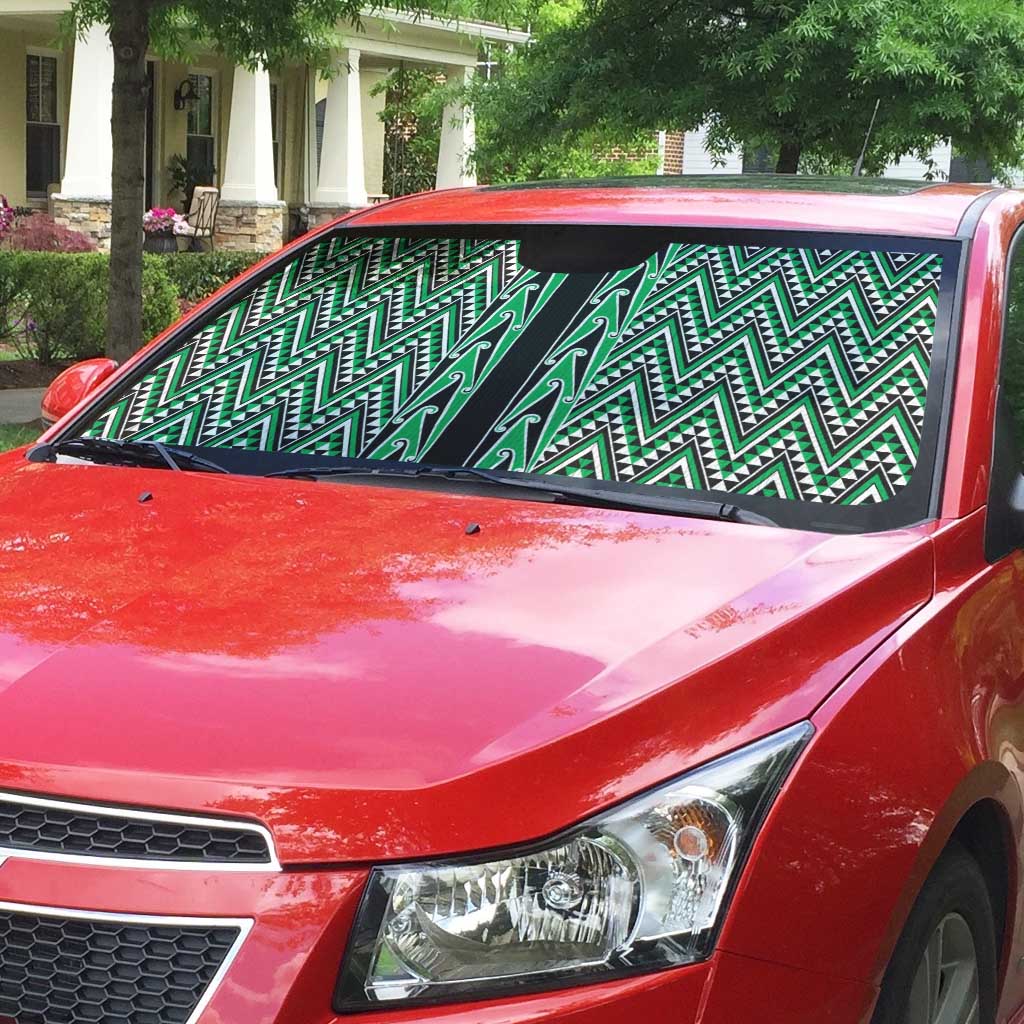 New Zealand Maori Niho Taniwha Auto Sun Shade Kakariki Mangopare and Puhoro Pattern - Polynesian Pride