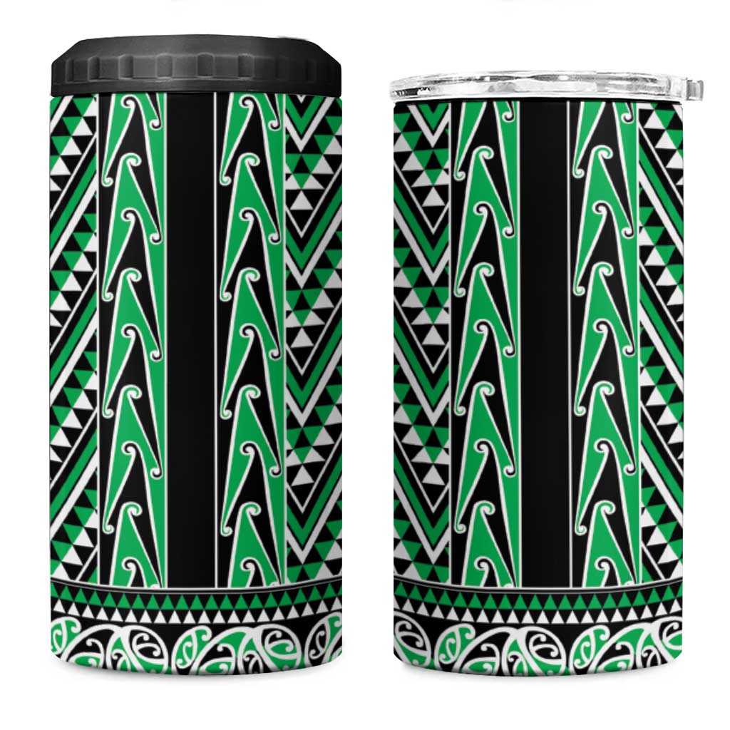 New Zealand Maori Niho Taniwha 4 in 1 Can Cooler Tumbler Kakariki Mangopare and Puhoro Pattern LT9 One Size: 16 oz Green - Polynesian Pride