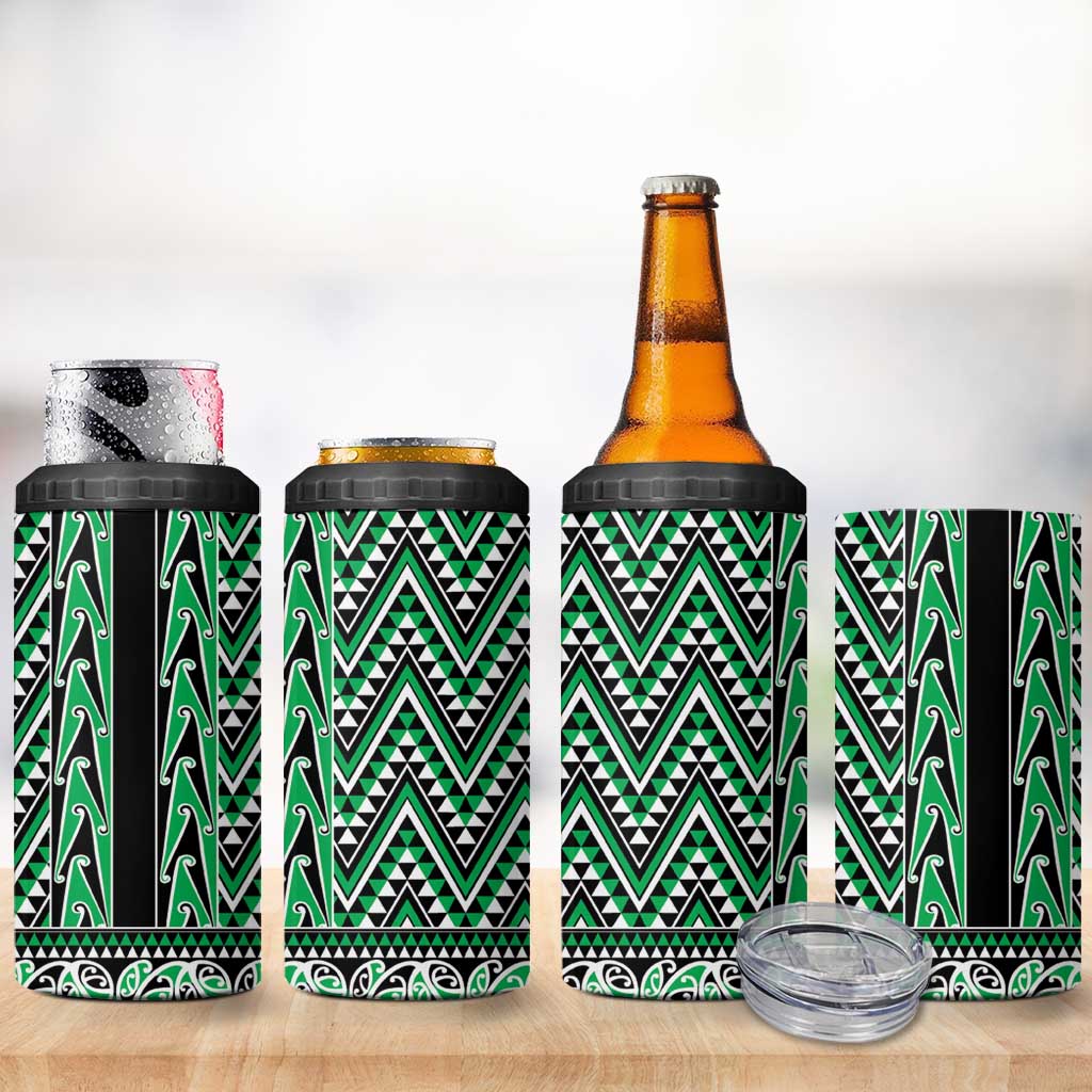 New Zealand Maori Niho Taniwha 4 in 1 Can Cooler Tumbler Kakariki Mangopare and Puhoro Pattern LT9 - Polynesian Pride