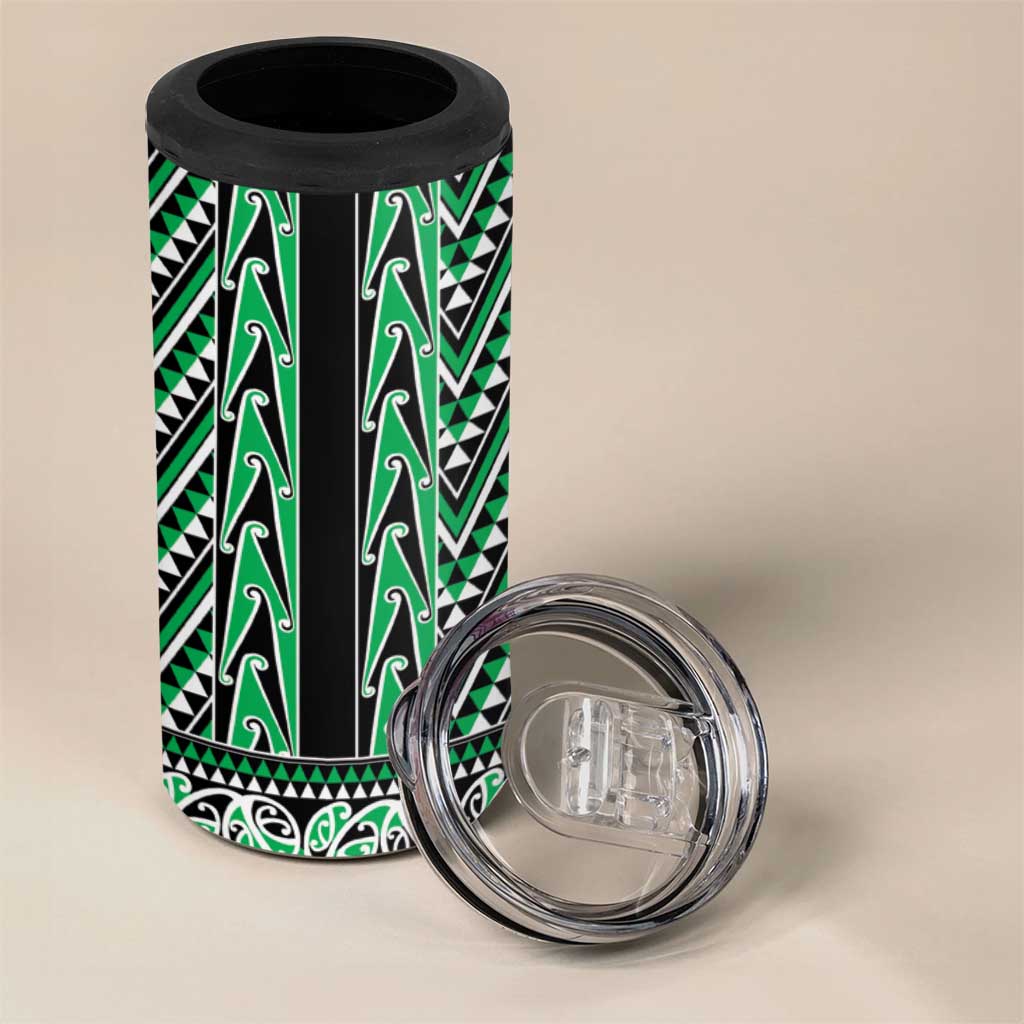 New Zealand Maori Niho Taniwha 4 in 1 Can Cooler Tumbler Kakariki Mangopare and Puhoro Pattern LT9 - Polynesian Pride