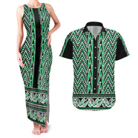 New Zealand Maori Niho Taniwha Couples Matching Tank Maxi Dress and Hawaiian Shirt Kakariki Mangopare and Puhoro Pattern LT9 Green - Polynesian Pride