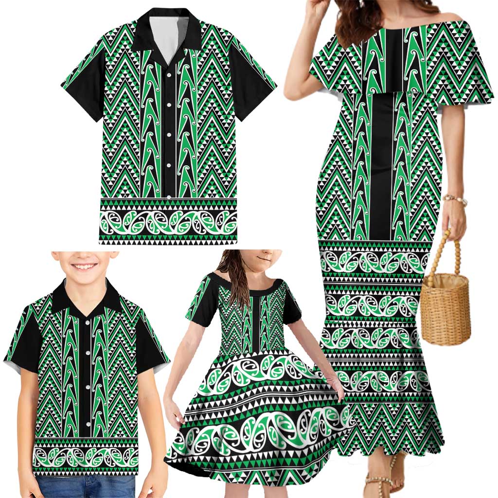 New Zealand Maori Niho Taniwha Family Matching Mermaid Dress and Hawaiian Shirt Kakariki Mangopare and Puhoro Pattern LT9 - Polynesian Pride