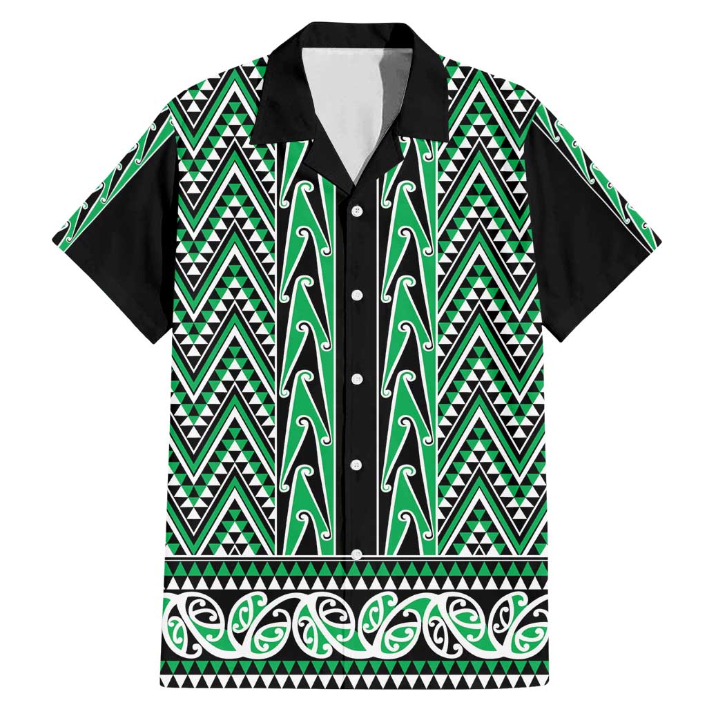 New Zealand Maori Niho Taniwha Family Matching Mermaid Dress and Hawaiian Shirt Kakariki Mangopare and Puhoro Pattern LT9 Dad's Shirt - Short Sleeve Green - Polynesian Pride