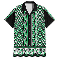 New Zealand Maori Niho Taniwha Family Matching Off Shoulder Maxi Dress and Hawaiian Shirt Kakariki Mangopare and Puhoro Pattern LT9 Dad's Shirt - Short Sleeve Green - Polynesian Pride
