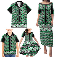 New Zealand Maori Niho Taniwha Family Matching Puletasi and Hawaiian Shirt Kakariki Mangopare and Puhoro Pattern LT9 - Polynesian Pride