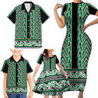 New Zealand Maori Niho Taniwha Family Matching Short Sleeve Bodycon Dress and Hawaiian Shirt Kakariki Mangopare and Puhoro Pattern LT9 - Polynesian Pride