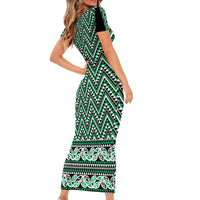 New Zealand Maori Niho Taniwha Family Matching Short Sleeve Bodycon Dress and Hawaiian Shirt Kakariki Mangopare and Puhoro Pattern LT9 - Polynesian Pride