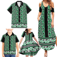 New Zealand Maori Niho Taniwha Family Matching Summer Maxi Dress and Hawaiian Shirt Kakariki Mangopare and Puhoro Pattern LT9 - Polynesian Pride