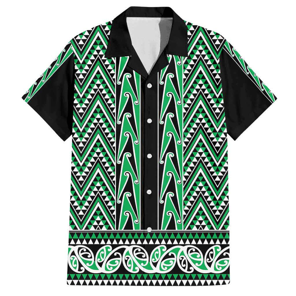 New Zealand Maori Niho Taniwha Family Matching Summer Maxi Dress and Hawaiian Shirt Kakariki Mangopare and Puhoro Pattern LT9 Dad's Shirt - Short Sleeve Green - Polynesian Pride
