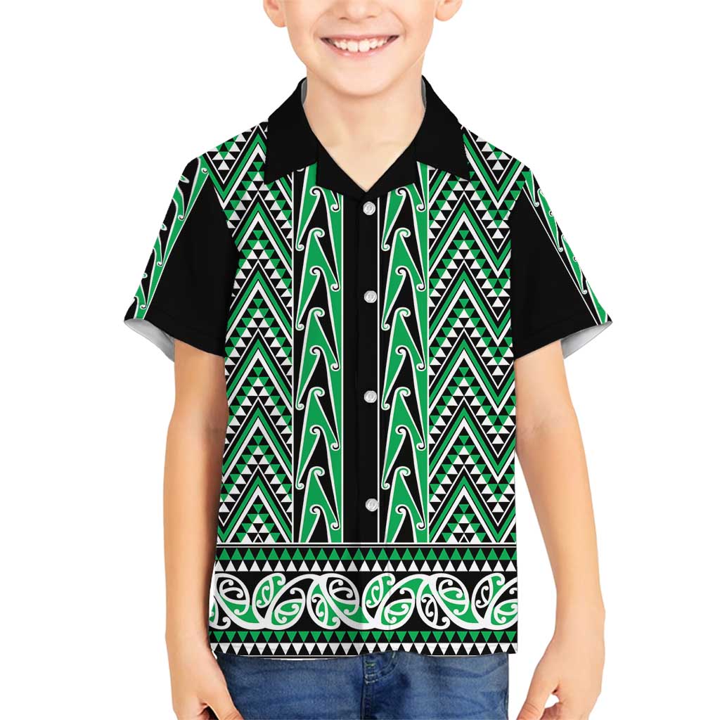New Zealand Maori Niho Taniwha Family Matching Summer Maxi Dress and Hawaiian Shirt Kakariki Mangopare and Puhoro Pattern LT9 Son's Shirt Green - Polynesian Pride