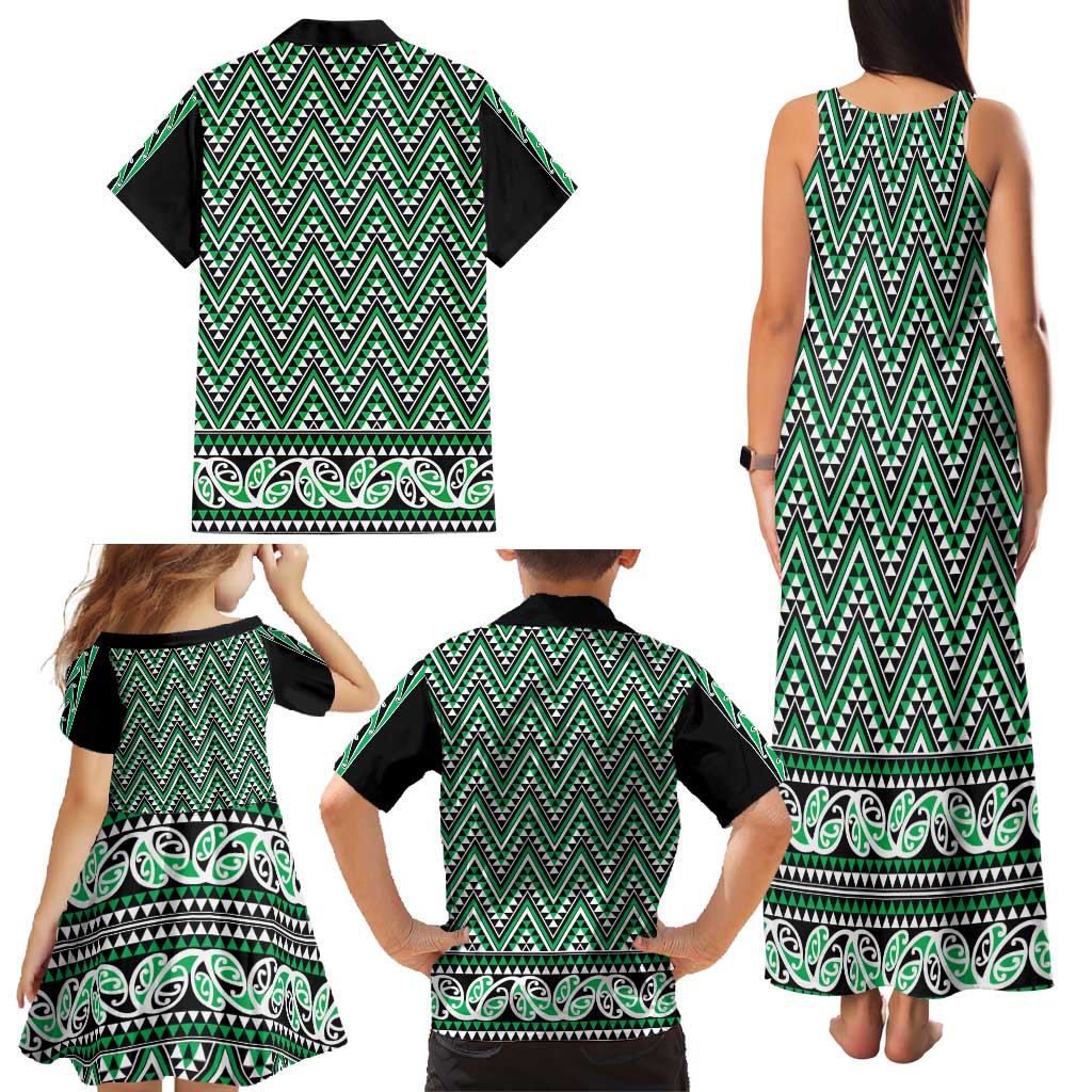 New Zealand Maori Niho Taniwha Family Matching Tank Maxi Dress and Hawaiian Shirt Kakariki Mangopare and Puhoro Pattern LT9 - Polynesian Pride