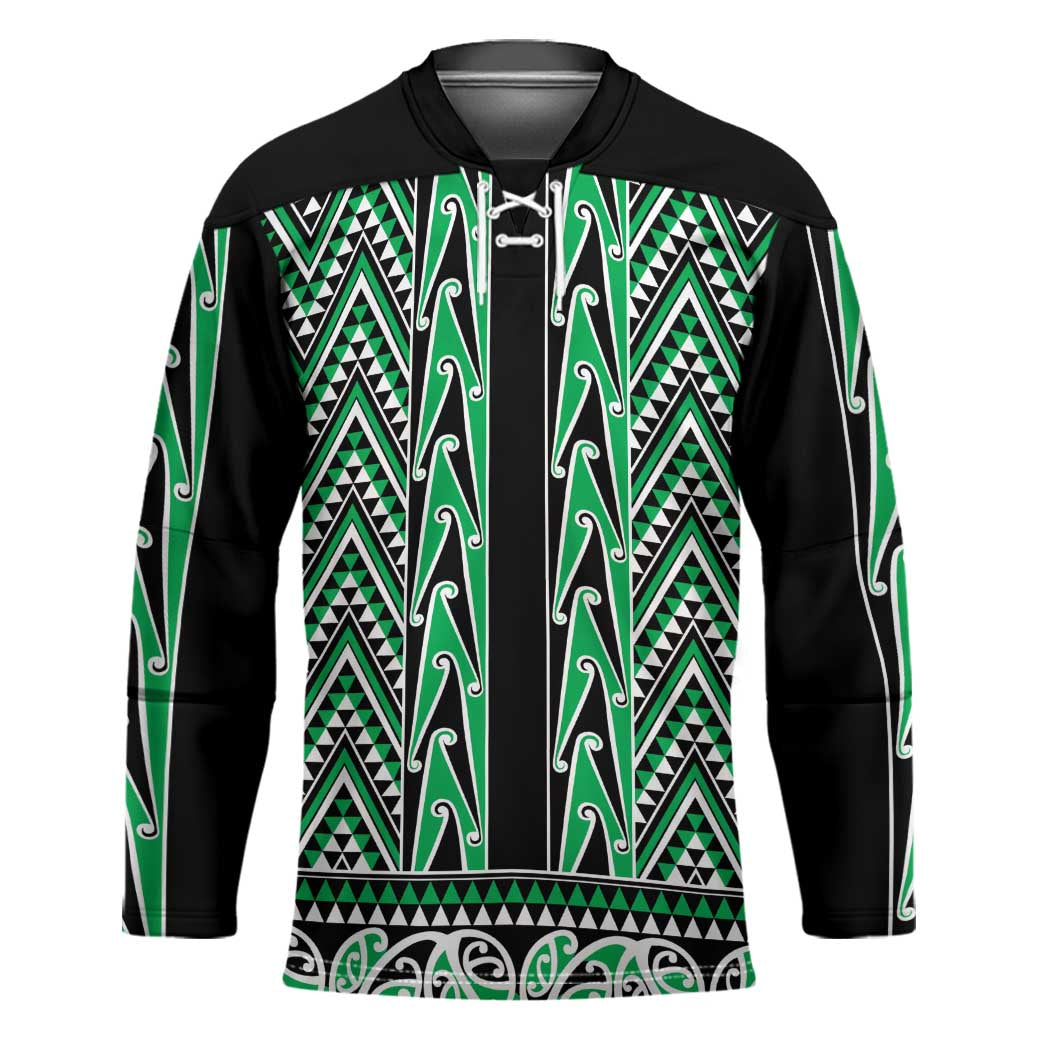 New Zealand Maori Niho Taniwha Hockey Jersey Kakariki Mangopare and Puhoro Pattern - Polynesian Pride