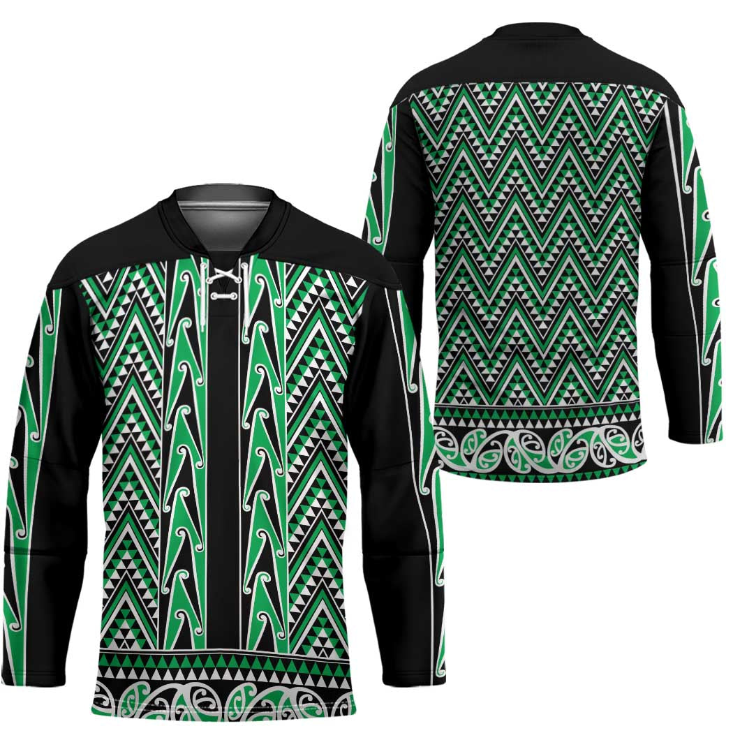 New Zealand Maori Niho Taniwha Hockey Jersey Kakariki Mangopare and Puhoro Pattern - Polynesian Pride