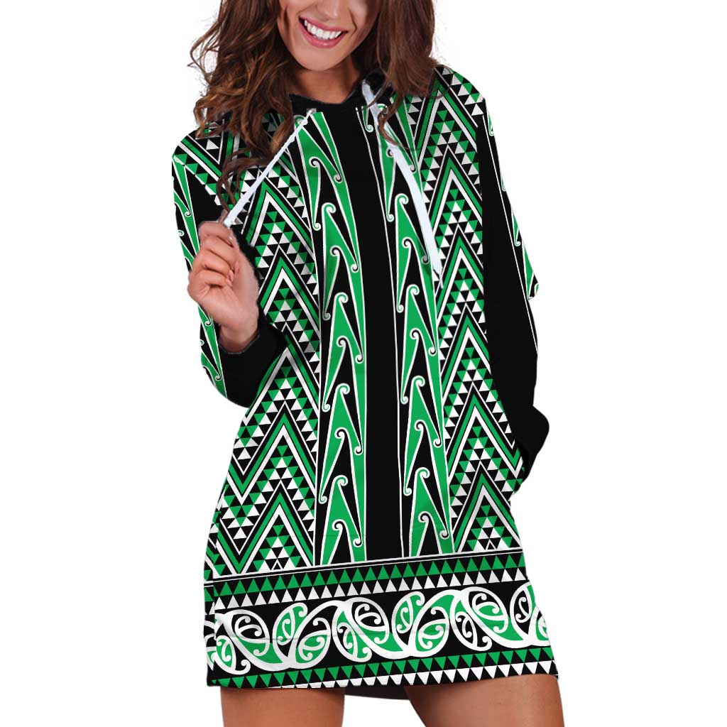 New Zealand Maori Niho Taniwha Hoodie Dress Kakariki Mangopare and Puhoro Pattern LT9 Green - Polynesian Pride