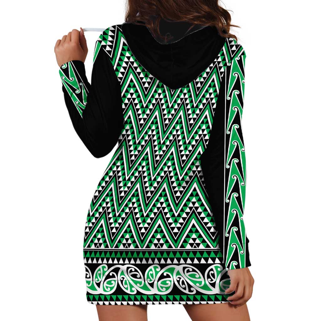 New Zealand Maori Niho Taniwha Hoodie Dress Kakariki Mangopare and Puhoro Pattern LT9 - Polynesian Pride