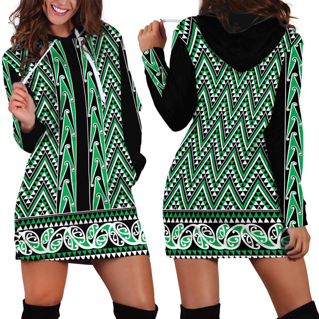 New Zealand Maori Niho Taniwha Hoodie Dress Kakariki Mangopare and Puhoro Pattern LT9 - Polynesian Pride