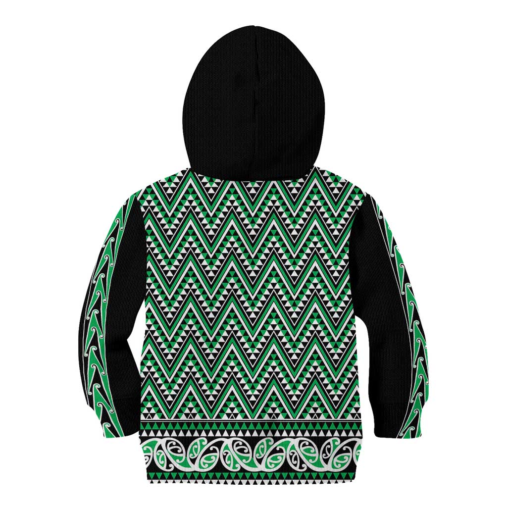 New Zealand Maori Niho Taniwha Kid Hoodie Kakariki Mangopare and Puhoro Pattern LT9 - Polynesian Pride